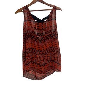 Edge Aztec Print Tie Back Sleeveless Blouse Top Red Black Size Small